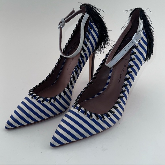 J.W. Anderson x Rise Aldo Weatherbee Blue/White Striped Heels Size 38 Tassel - Picture 3 of 6